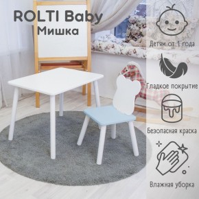 Детский комплект стол и стул «Мишка» Rolti Baby  (голубая столешница/голубое сиденье/белые ножки) в Нижнекамске - nizhnekamsk.ok-mebel.com | фото