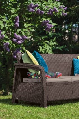 Диван пластиковый Корфу Макс (Corfu love seat max) коричневый в Нижнекамске - nizhnekamsk.ok-mebel.com | фото 2
