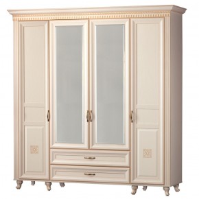Шкаф для одежды 4-дверный с зеркалом №493 Марлен кремовый белый в Нижнекамске - nizhnekamsk.ok-mebel.com | фото