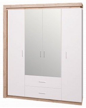 Шкаф для одежды с ящиками 4-х створчатый с зеркалом Люмен 16 в Нижнекамске - nizhnekamsk.ok-mebel.com | фото 1