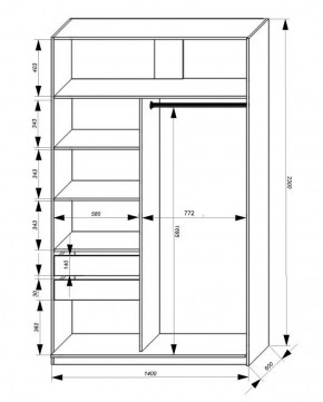 Шкаф-купе 1400 серии SOFT D1+D3+B2+PL1 (2 ящика+1штанга) профиль «Графит» в Нижнекамске - nizhnekamsk.ok-mebel.com | фото 3