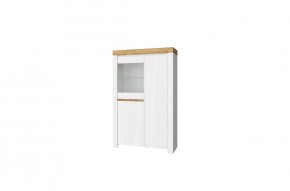 Шкаф с витриной 1V2D, TAURUS, цвет белый/дуб вотан в Нижнекамске - nizhnekamsk.ok-mebel.com | фото 1